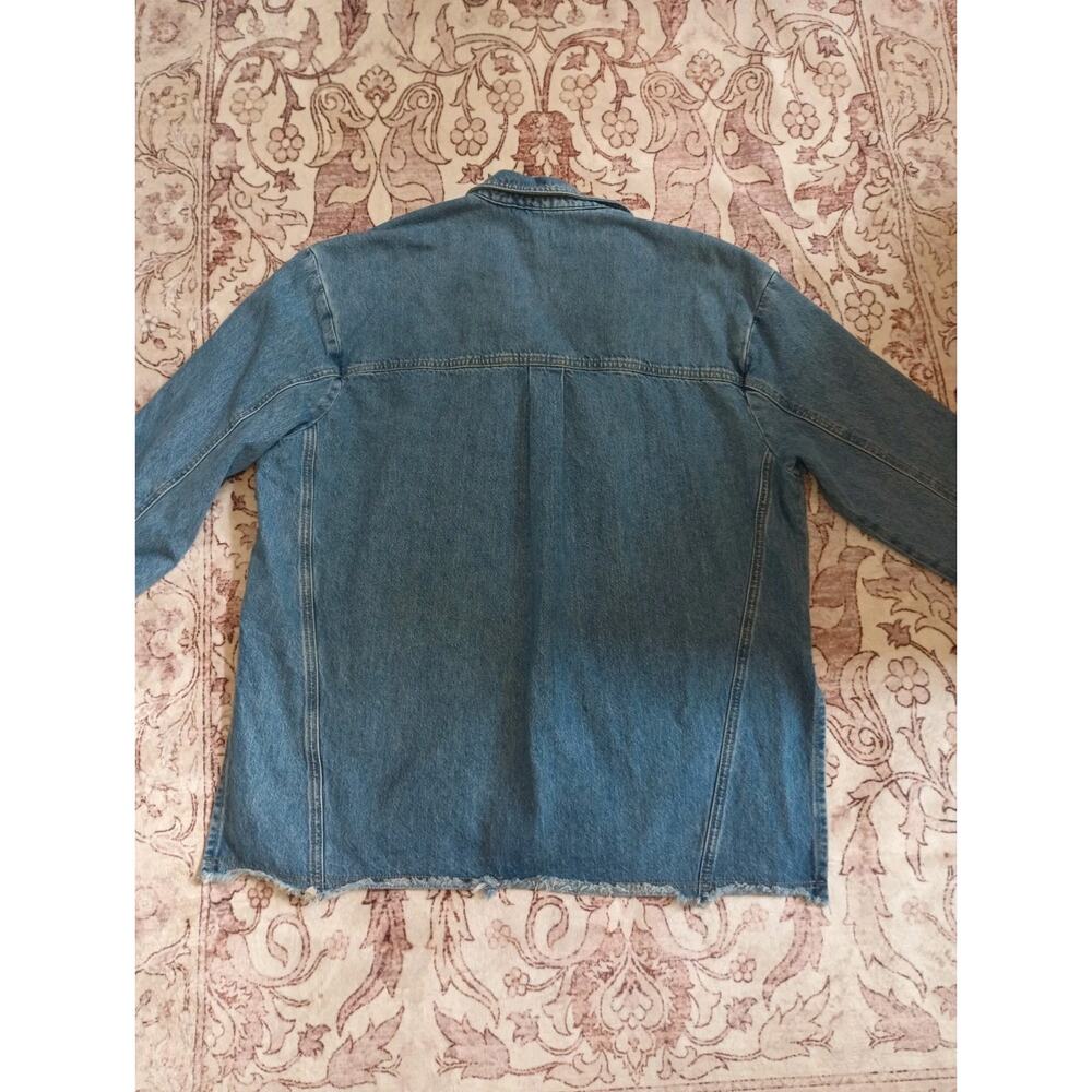 Anthropologie Pilcro Denim Shacket S/M Oversized Distressed Raw Hem Chore - Picture 7 of 12